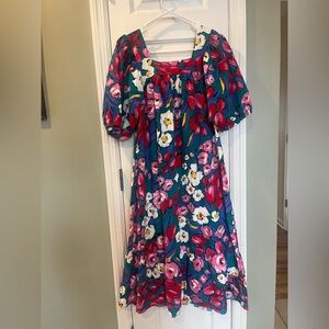 Vintage Floral Muumuu Dress Kaftan Ruffle Psychedelic Cotton bin1